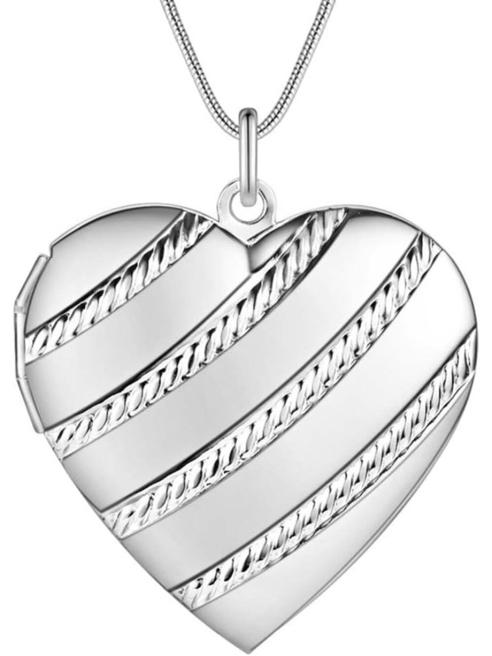 Women Twill Heart 925 Sterling Silver Treble Clef Music Note CZ Pendant Necklace